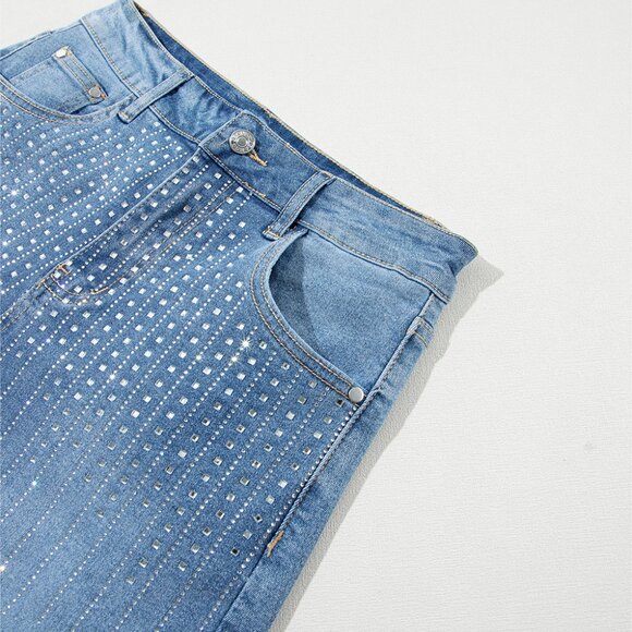 B237 Ashleigh Blue Rhinestone Embellished Denim Shorts - Picture 10 of 13